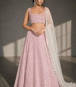 Light Pink Sequin A-Line Lehenga Choli with Mirror Work and Square Neck Blouse