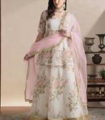 off-white floral print wedding lehenga