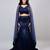 Navy Blue Vertical Sequin Mermaid Cut Lehenga with Cape Sleeve Halter Blouse
