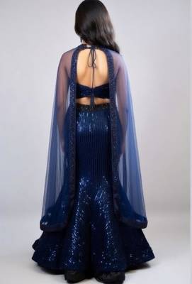 navy blue sequin mermaid cut partywear lehenga 2