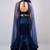 Navy Blue Vertical Sequin Mermaid Cut Lehenga with Cape Sleeve Halter Blouse