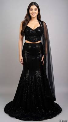 black sequin mermaid cut partywear lehenga 1