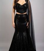 Black Dense Vertical Sequin Mermaid Cut Lehenga Choli Set