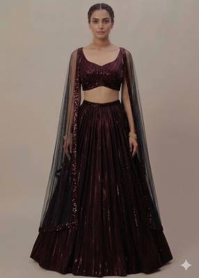 maroon and black sequin embroidered party wear lehenga 1