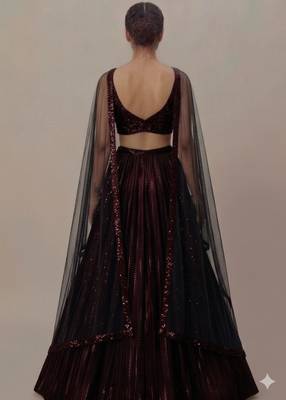 maroon and black sequin embroidered party wear lehenga 2