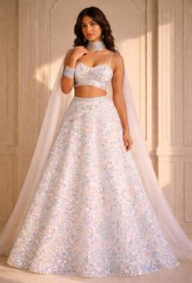 ethereal white floral sequin embroidered wedding lehenga choli set 1