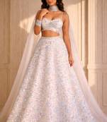 Ethereal White Sequin Floral Embroidered A-Line Lehenga Choli Set