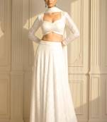 Pearl White All-over Sequin Work Straight Cut Lehenga with Full Sleeve Blouse