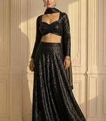 Black All-over Sequin Work Straight Cut Lehenga with Full Sleeve Blouse