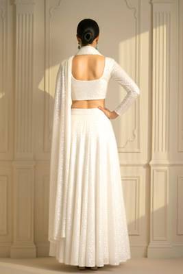pearl white all-over sequin work partywear lehenga with full sleeve blouse 2