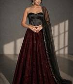 Red and Black Heavy Sequin Embroidered Corset Style Lehenga Choli Set