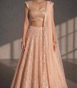Peach Mirror and Sequin Work Circular Lehenga with Sweetheart Neck Blouse