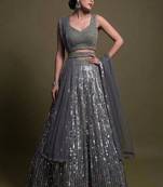 Elegant Grey Heavy Sequin Embroidered A-Line Lehenga with Sweetheart Neck Blouse