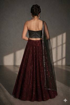 red and black heavy sequin embroidered corset style partywear lehenga 2