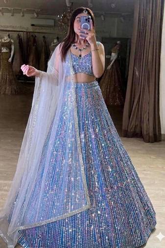 Multi-Color Sequin Work A-Line Lehenga with Sweetheart Neck Blouse