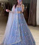 Multi-Color Sequin Work A-Line Lehenga with Sweetheart Neck Blouse