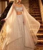 Silver White Sequin Work A-Line Lehenga with Sweetheart Neck Blouse