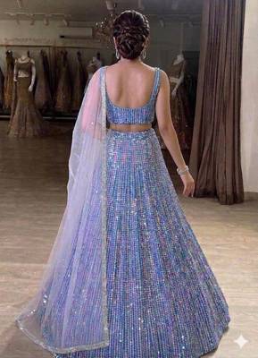 multi-color sequin work partywear lehenga with sweetheart neck blouse 2
