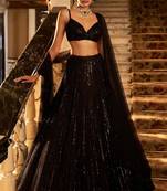 Black  Sequin Embroidered A-Line Lehenga with Sweetheart Neck Blouse