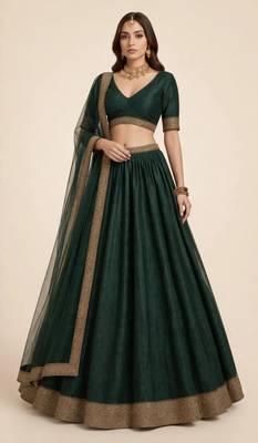 royal dark green traditional lehenga with zari border 1