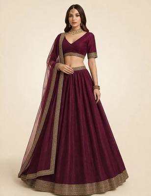 elegant maroon traditional lehenga with zari border 1