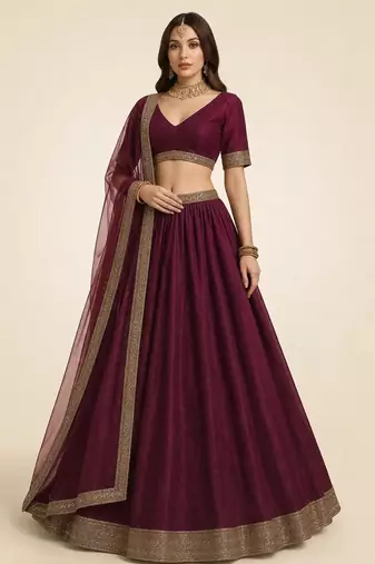 Elegant Maroon Sequin A-Line Lehenga with Self-Weave Texture and Zari Border