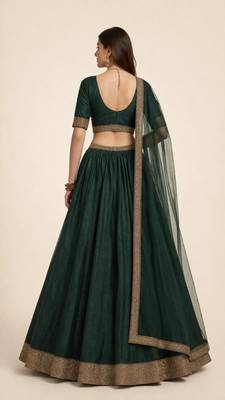 royal dark green traditional lehenga with zari border 2