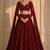 Red Sequin Embroidered Bridal Gown Style Lehenga with Cape Sleeves
