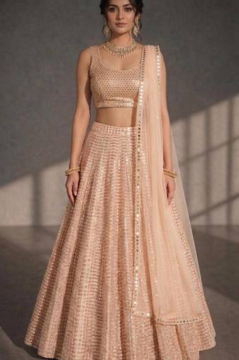 Light Peach Sequin Work A-Line Lehenga Choli Set