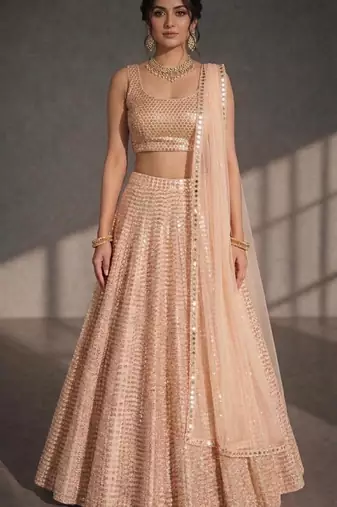 Light Peach Sequin Work A-Line Lehenga Choli Set