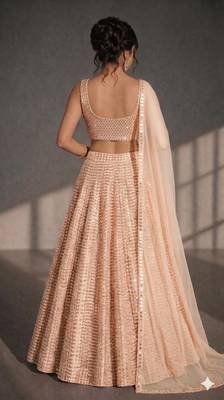 light pink sequin and mirror work wedding lehenga choli set 2