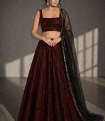 Black and Red Sequin Work A-Line Lehenga Choli with Square Neck Blouse