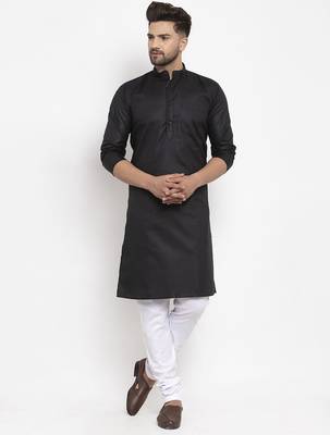 Black solid cotton blend straight kurta for men 1