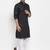Black solid cotton blend straight kurta for men