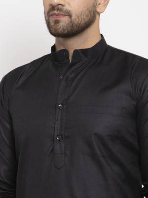 Black solid cotton blend straight kurta for men 4