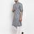 Grey solid cotton blend straight kurta for men