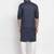 Navyblue solid cotton blend straight kurta for men
