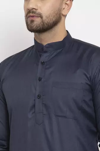 Navyblue solid cotton blend straight kurta for men