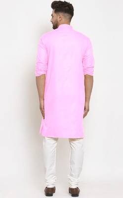 Pink solid cotton blend straight kurta for men 3