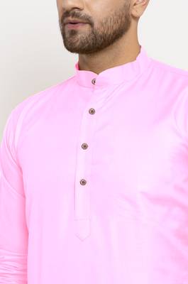 Pink solid cotton blend straight kurta for men 4