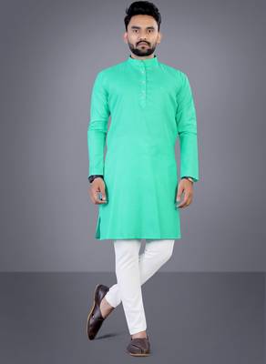 Seagreen solid cotton blend straight kurta for men 1