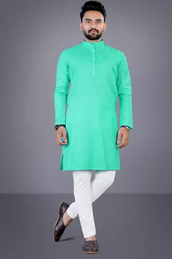Seagreen solid cotton blend straight kurta for men