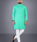 Seagreen solid cotton blend straight kurta for men