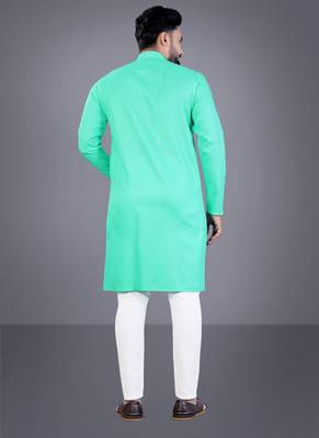 Seagreen solid cotton blend straight kurta for men 2