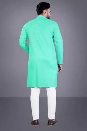 Seagreen solid cotton blend straight kurta for men