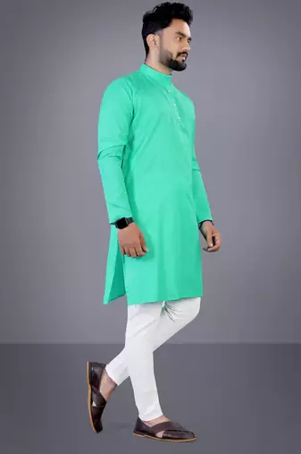 Seagreen solid cotton blend straight kurta for men