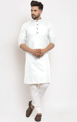 White solid cotton blend straight kurta for men 1