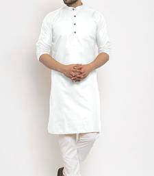 White solid cotton blend straight kurta for men