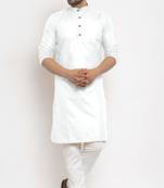 White solid cotton blend straight kurta for men