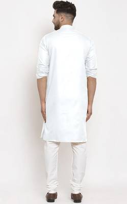 White solid cotton blend straight kurta for men 3